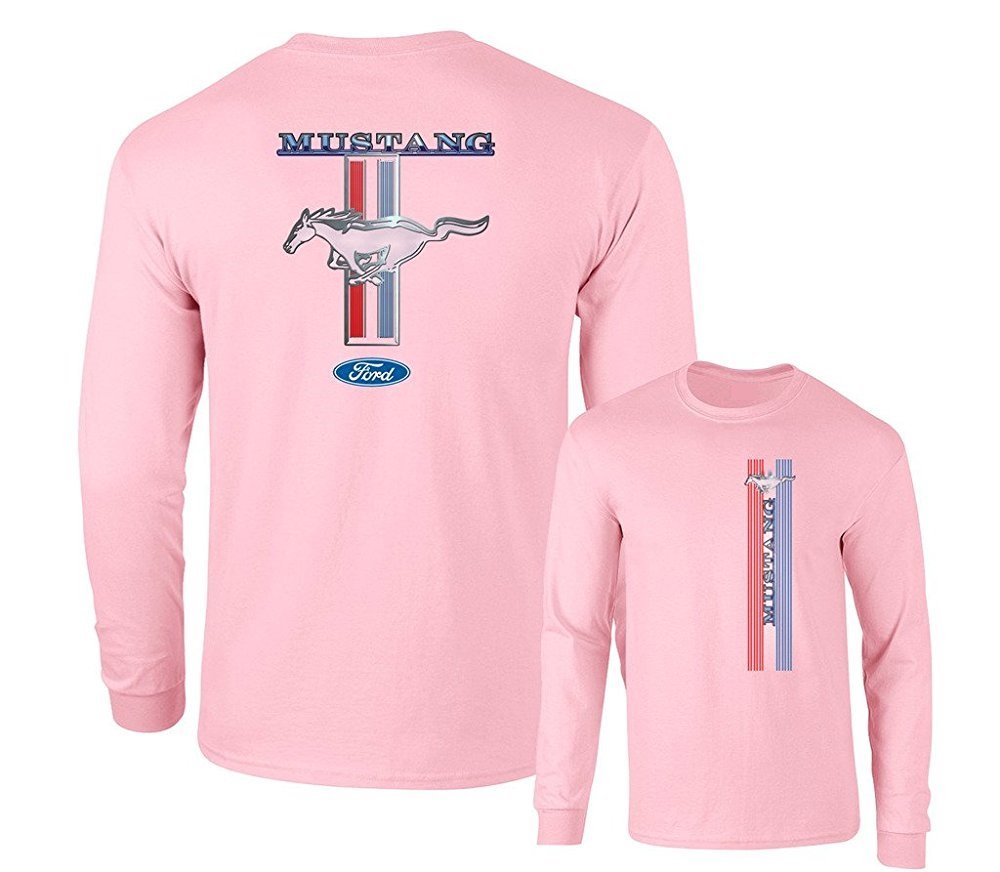 Ford Mustang Pony Racing Stripe 5.0 Muscle Cars Long Sleeve T-Shirt Front Back Print