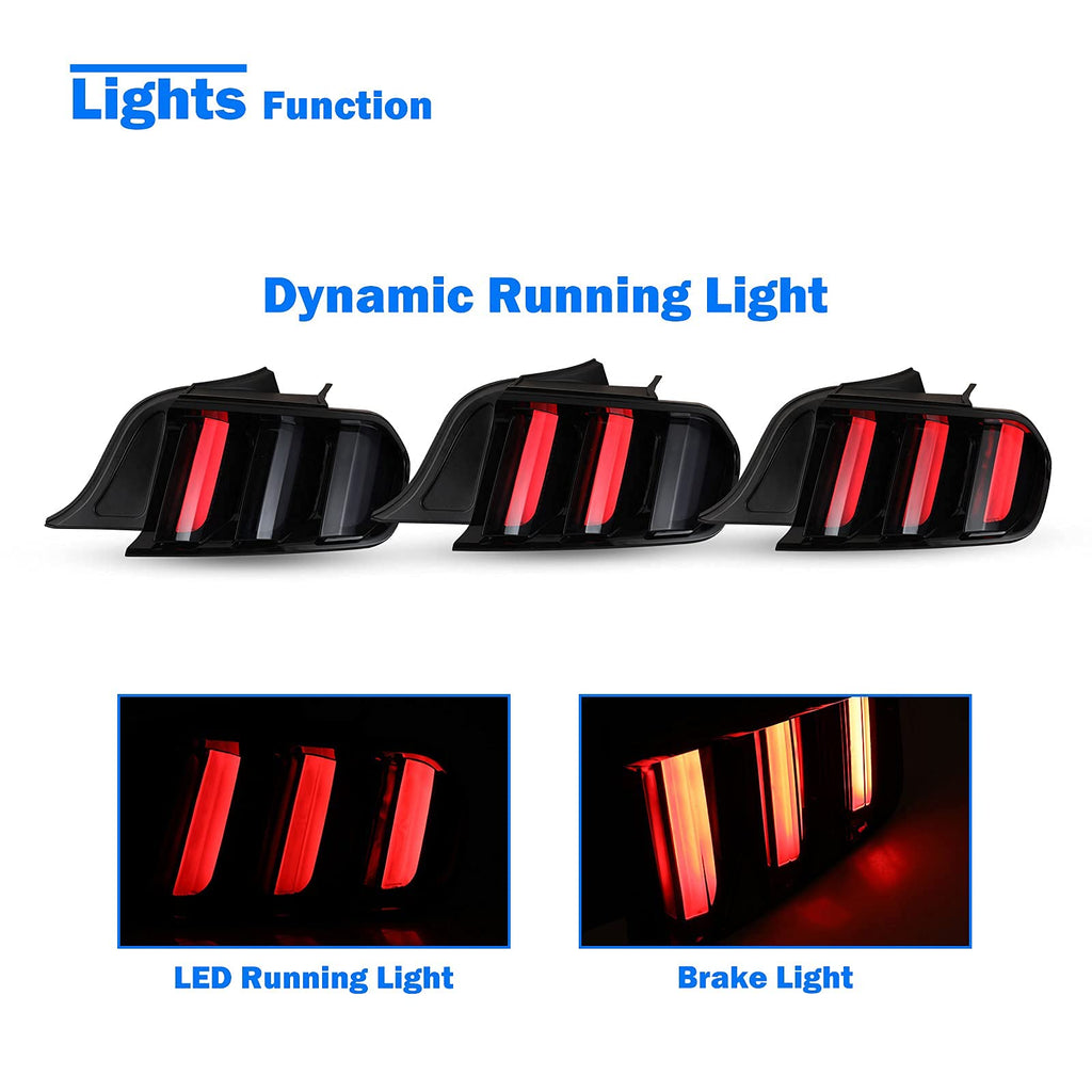 LED Tail Light for 2015-2023 Ford Mustang with Dynamic Running Turn Light Design,WOLFSORM Ford Mustang LED Tail Light Replacement Assembly,1 Pair(Smoke Lens)