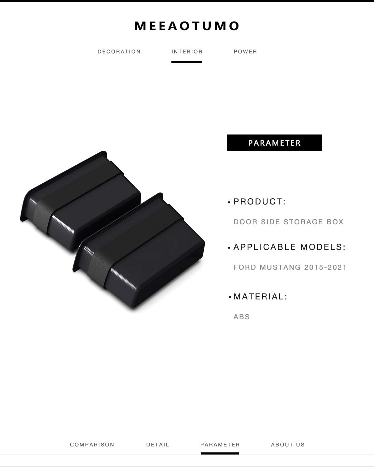 Door Side Storage Box Interior Accessories for Ford Mustang 2015-2025