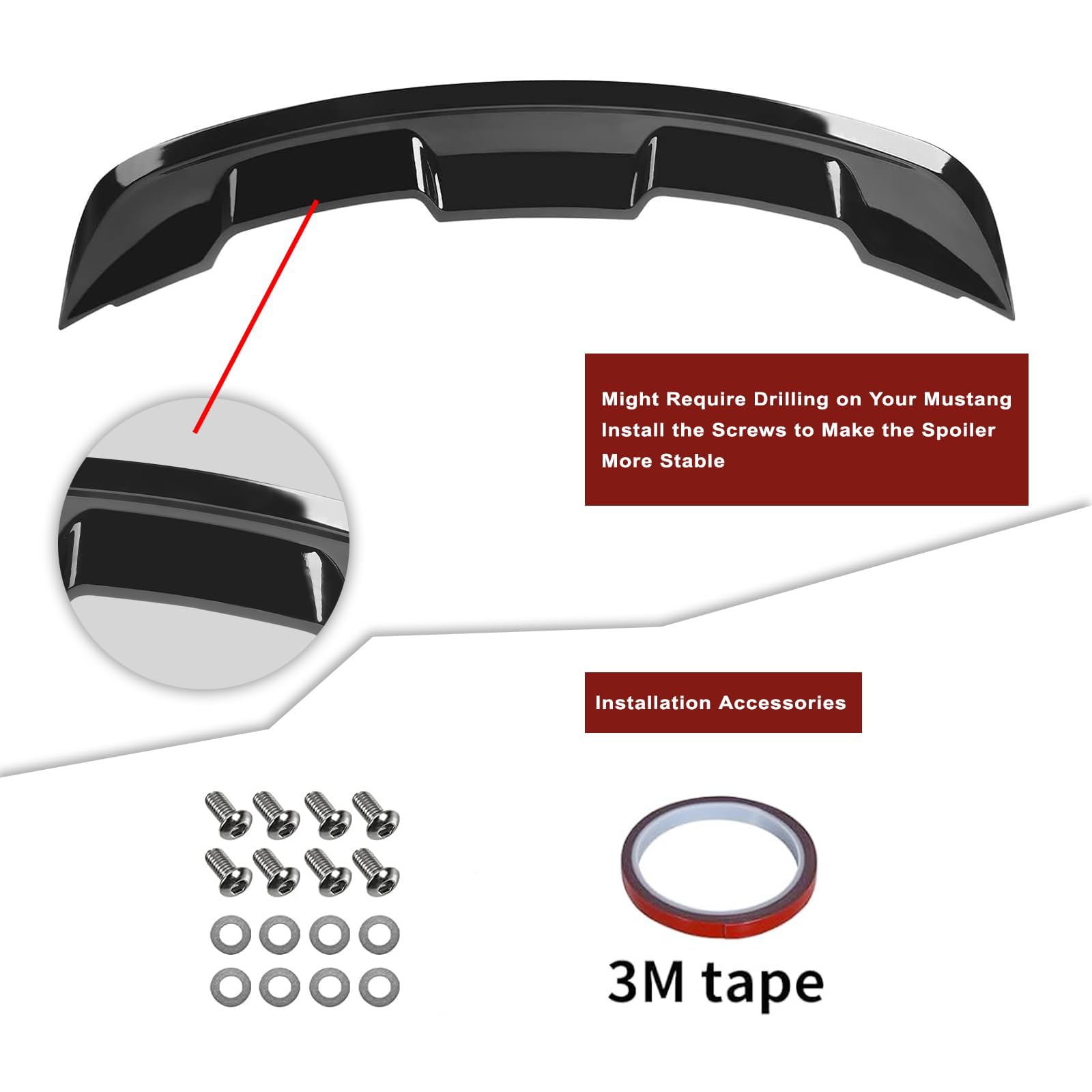 2015-2023 Mustang Ecoboost Spoiler Compatible with Mustang V6/V8/Shelby/GT/EcoBoost Coupe 2 Door Models GT 350 GT500 Style ABS Trunk Rear Spoiler Wing