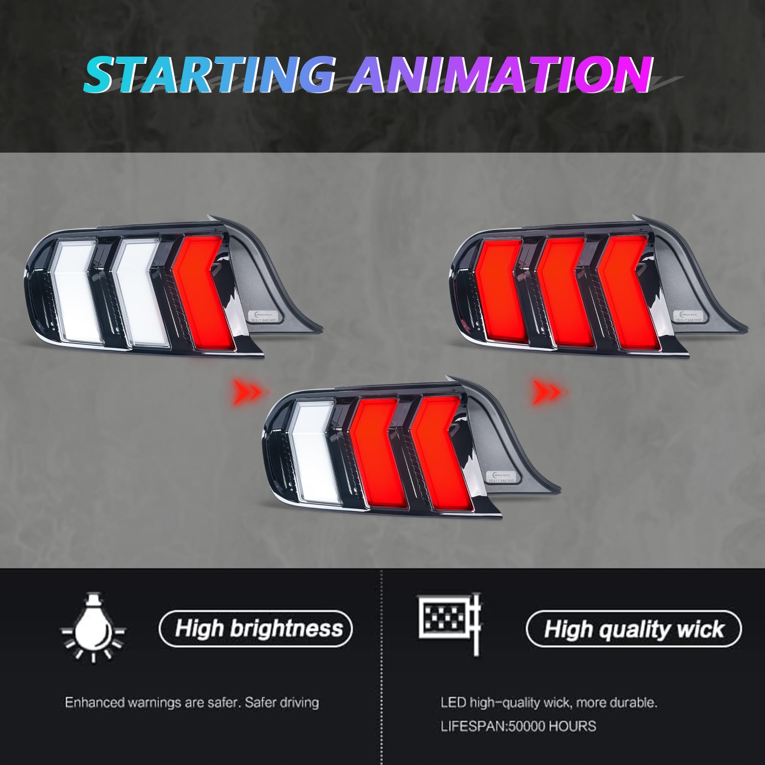 Archaic Tail Lights Assembly Compatible with Ford Mustang Shelby GT350 GT500 2015-2023,w/Start Up Animation & Sequential Turn Signal,Clear