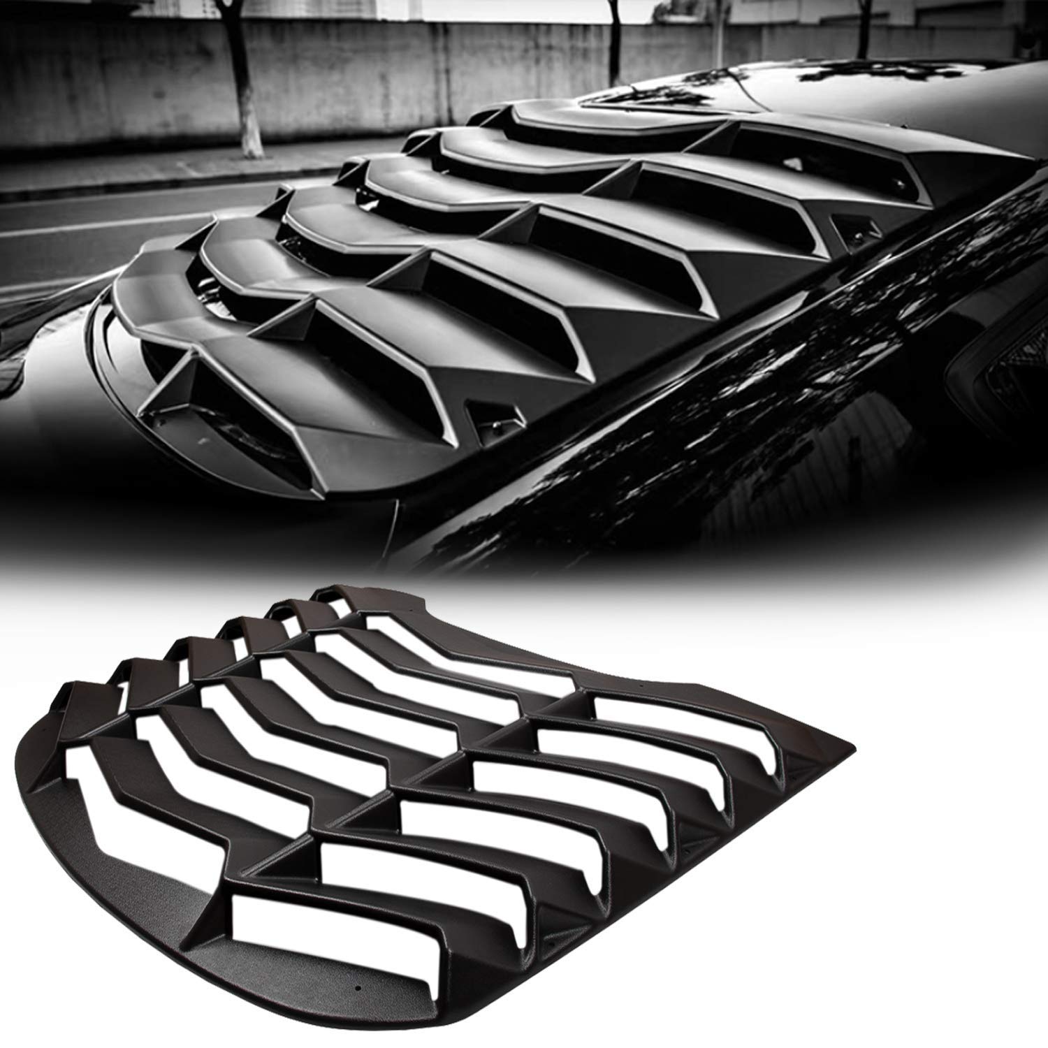 2015-2023 Rear Window Louvers Windshield Sun Shade Cover Lambo Style Matte Black Compatible with Ford Mustang 2015 2016 2017 2018 2019 2020 2021 …