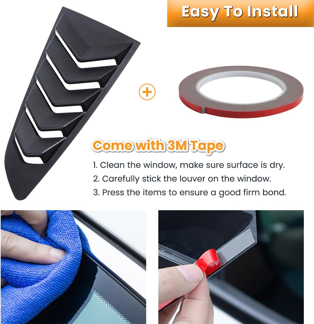 Side Window Louvers for Ford Mustang 2015 2016 2017 2018 2019 2020 2021 2022 2023 Windshield Sun Shade Cover Vent GT Lambo Style Custom Fit All Weather ABS (Matte Black)