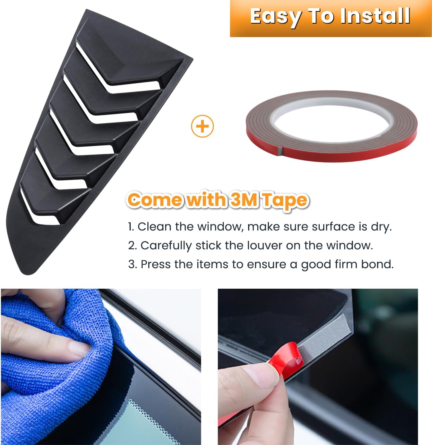 Side Window Louvers for Ford Mustang 2015 2016 2017 2018 2019 2020 2021 2022 2023 Windshield Sun Shade Cover Vent GT Lambo Style Custom Fit All Weather ABS (Matte Black)