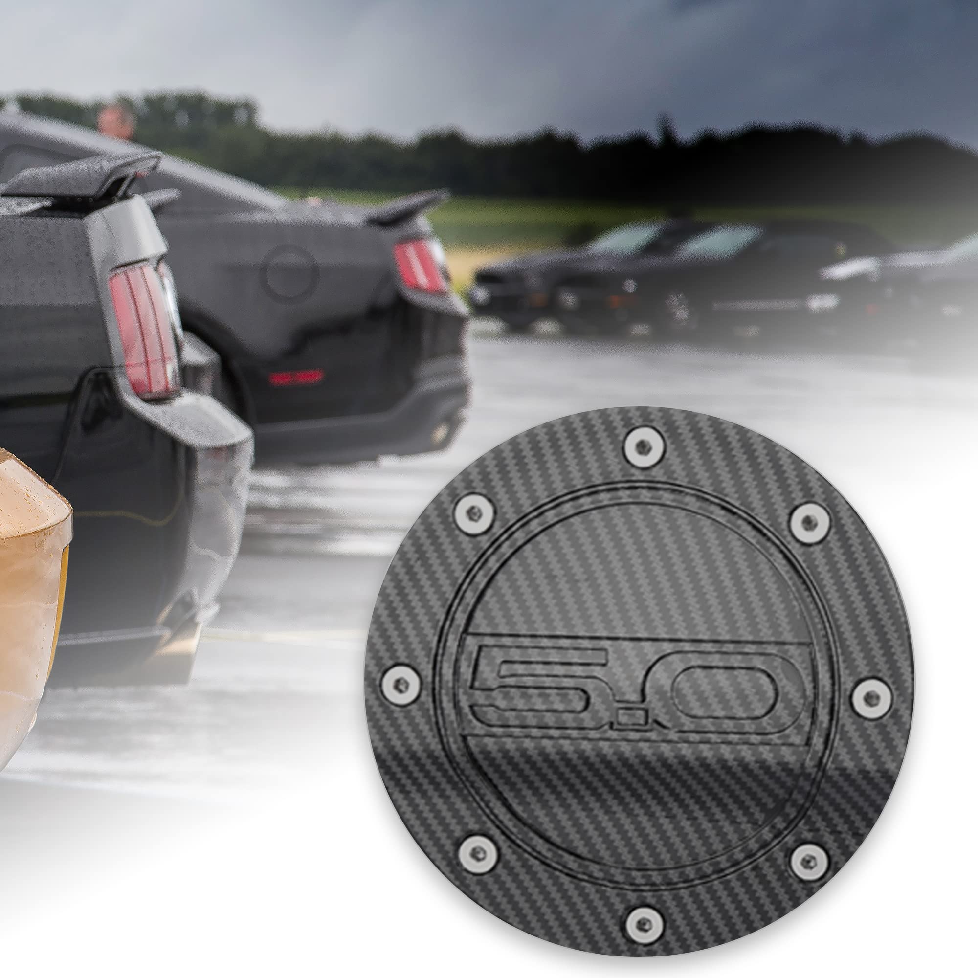 X AUTOHAUX Carbon Fiber Pattern Black Car Gas Cap Fuel Filler Door Cover Gas Tank Cover for Ford for Mustang 2015-2020