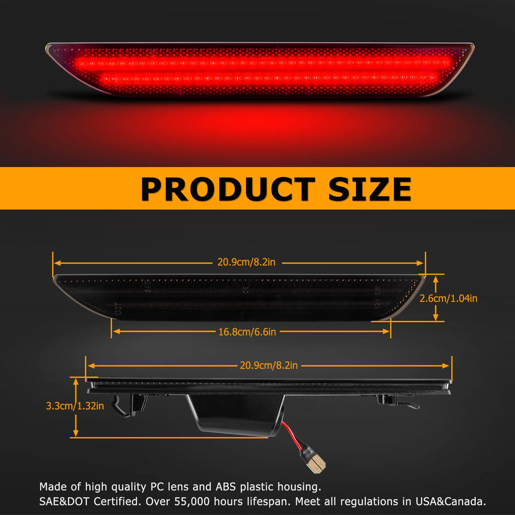 Gempro LED Side Marker Lights for Ford Mustang 2015-2023 Rear White Fender Marker Reflectors Lamps Smoked Len, 2PCS