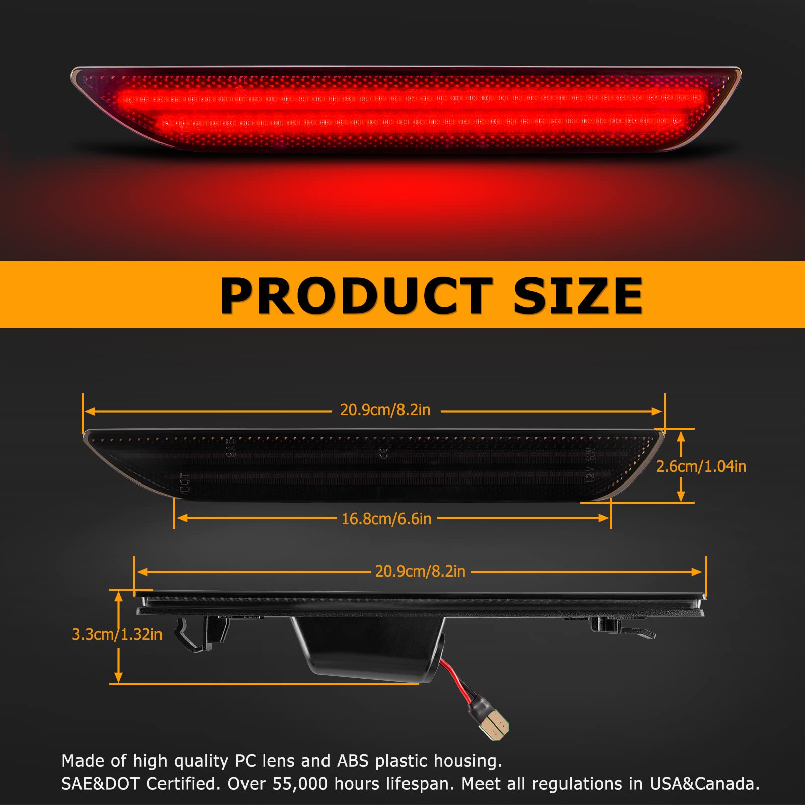 Gempro LED Side Marker Lights for Ford Mustang 2015-2023 Rear White Fender Marker Reflectors Lamps Smoked Len, 2PCS