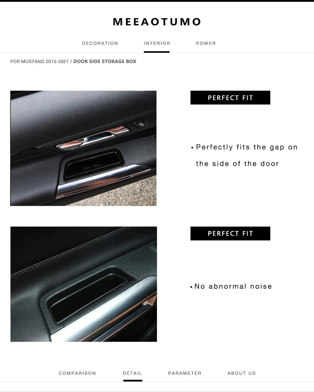 Door Side Storage Box Interior Accessories for Ford Mustang 2015-2025