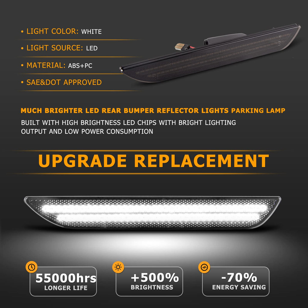 Gempro LED Side Marker Lights for Ford Mustang 2015-2023 Rear White Fender Marker Reflectors Lamps Smoked Len, 2PCS