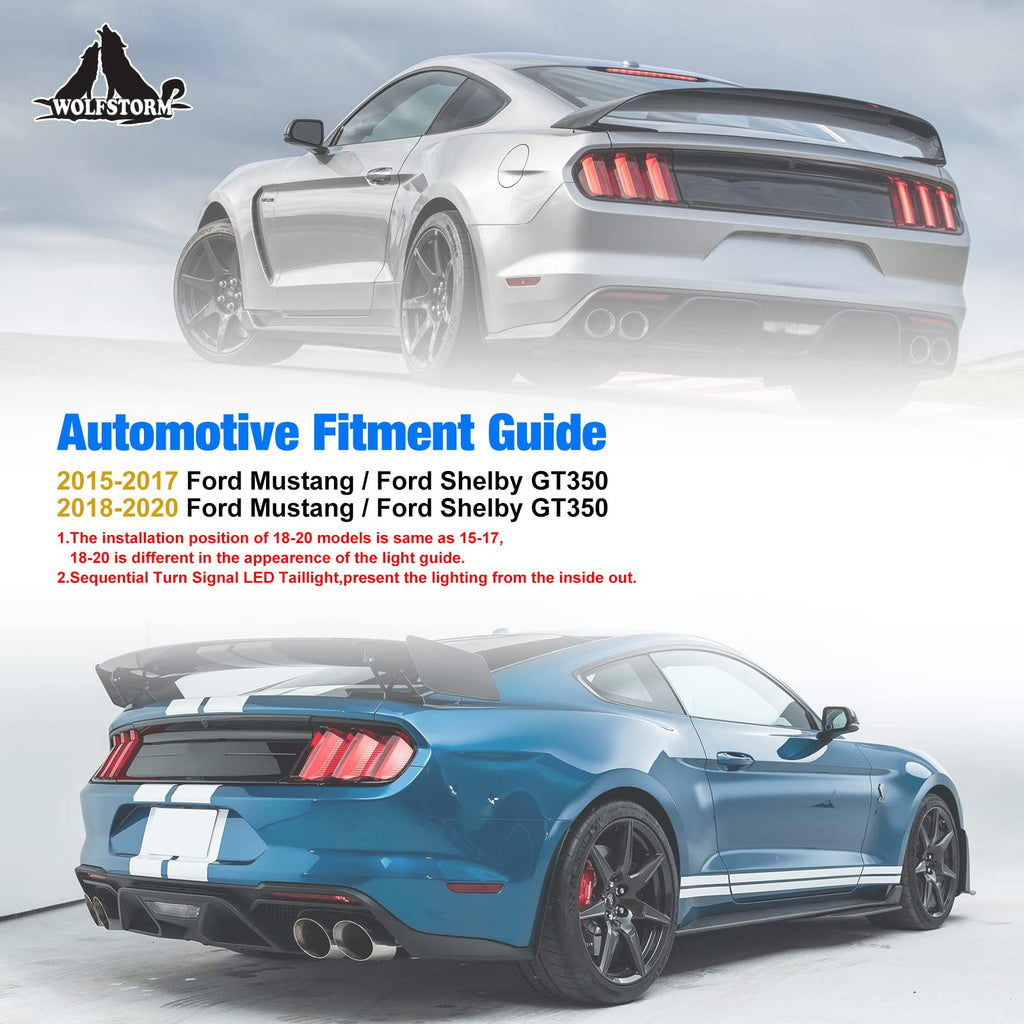 LED Tail Light for 2015-2023 Ford Mustang with Dynamic Running Turn Light Design,WOLFSORM Ford Mustang LED Tail Light Replacement Assembly,1 Pair(Smoke Lens)