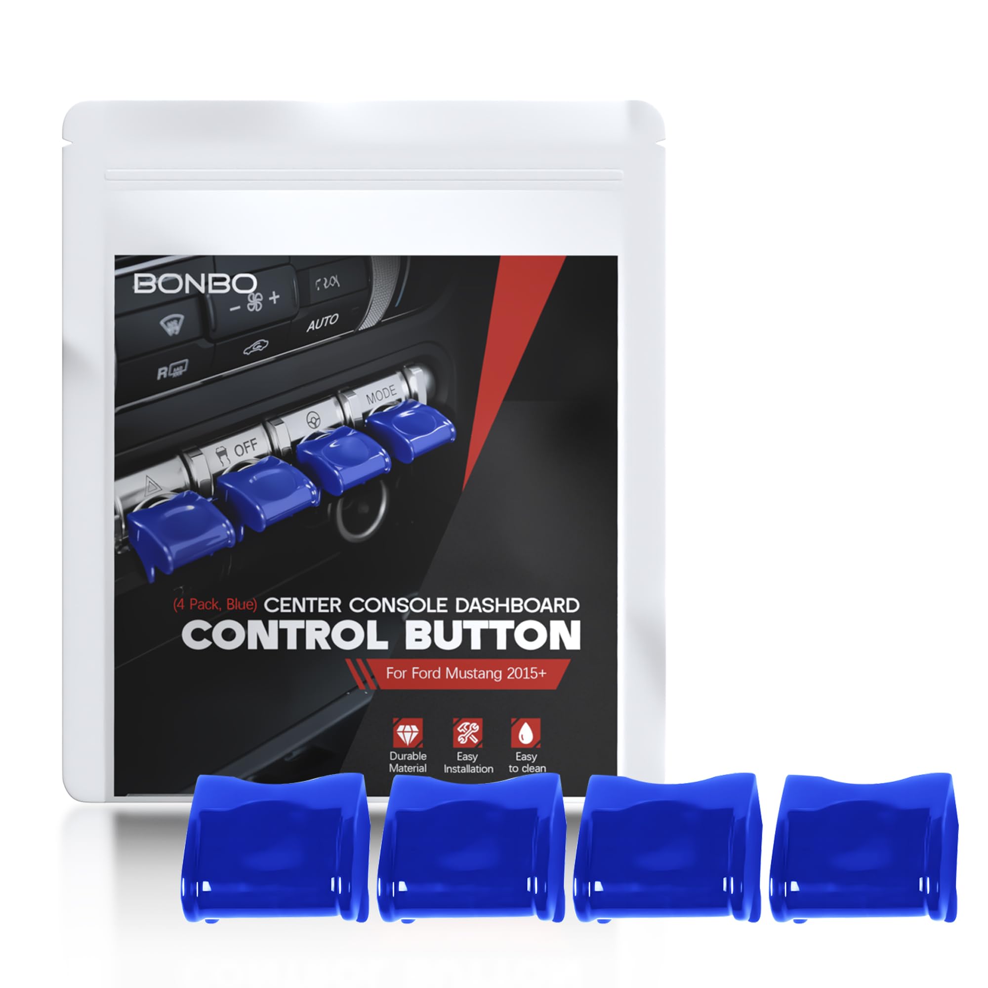 Center Console Dashboard Control Button Cover Trim Interior Accessories for Ford Mustang 2015-2022(4 Pack, Red)