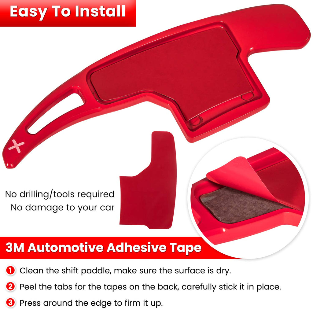 Steering Wheel Shift Paddle Extended Shifter Trim Cover for Ford Mustang 2015 2016 2017 2018 2019 2020 2021 2022 2023 Interior Decoration Accessories Aluminum Alloy (Red 2PCS)