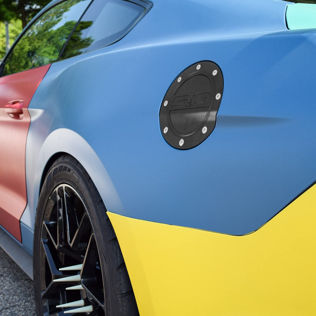 X AUTOHAUX Carbon Fiber Pattern Black Car Gas Cap Fuel Filler Door Cover Gas Tank Cover for Ford for Mustang 2015-2020