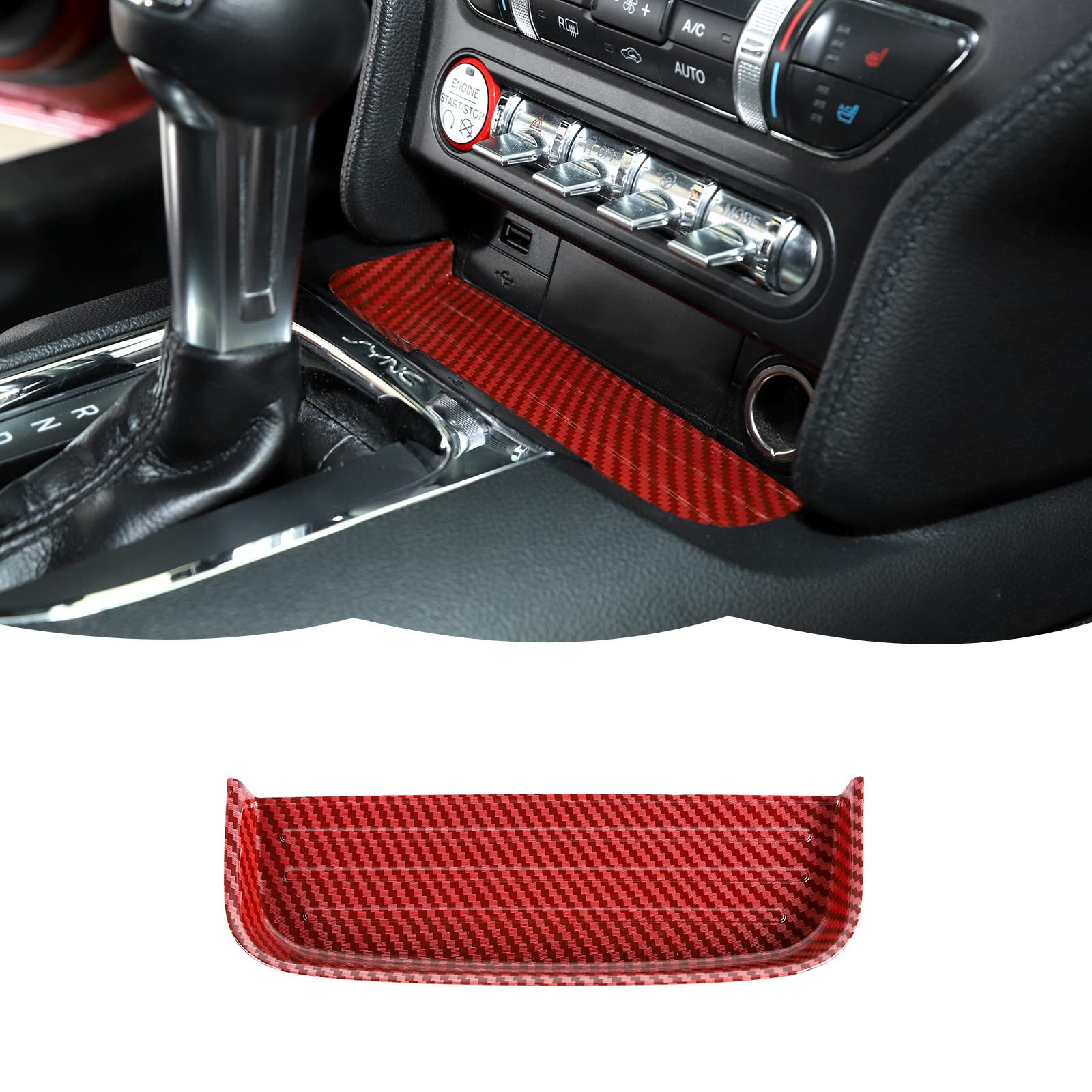 RT-TCZ Carbon Fiber Gear Shift Panel Storage Box Organizer Tray Center Console Trim Cover Accessories for Ford Mustang 2015 2016 2017 2018 2019 2020 2021 2022 2023 2024
