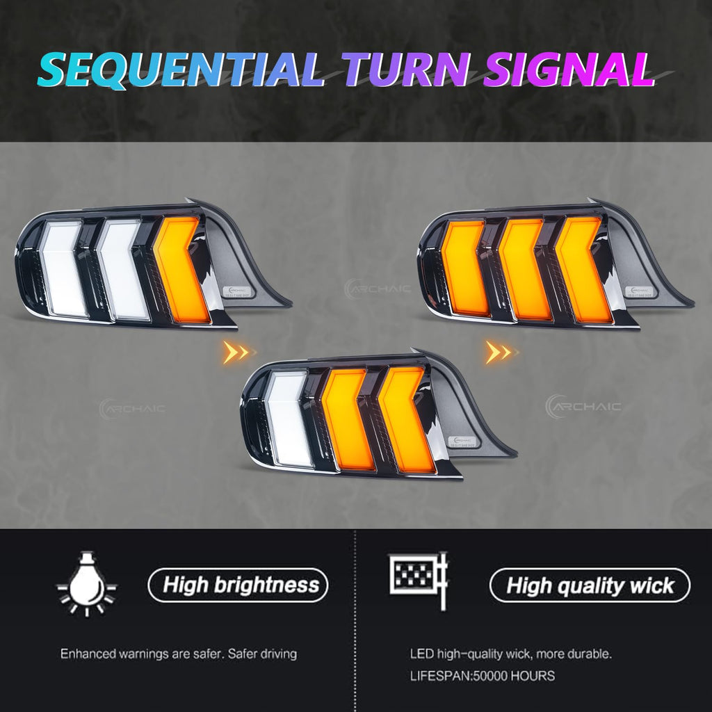 Archaic Tail Lights Assembly Compatible with Ford Mustang Shelby GT350 GT500 2015-2023,w/Start Up Animation & Sequential Turn Signal,Clear