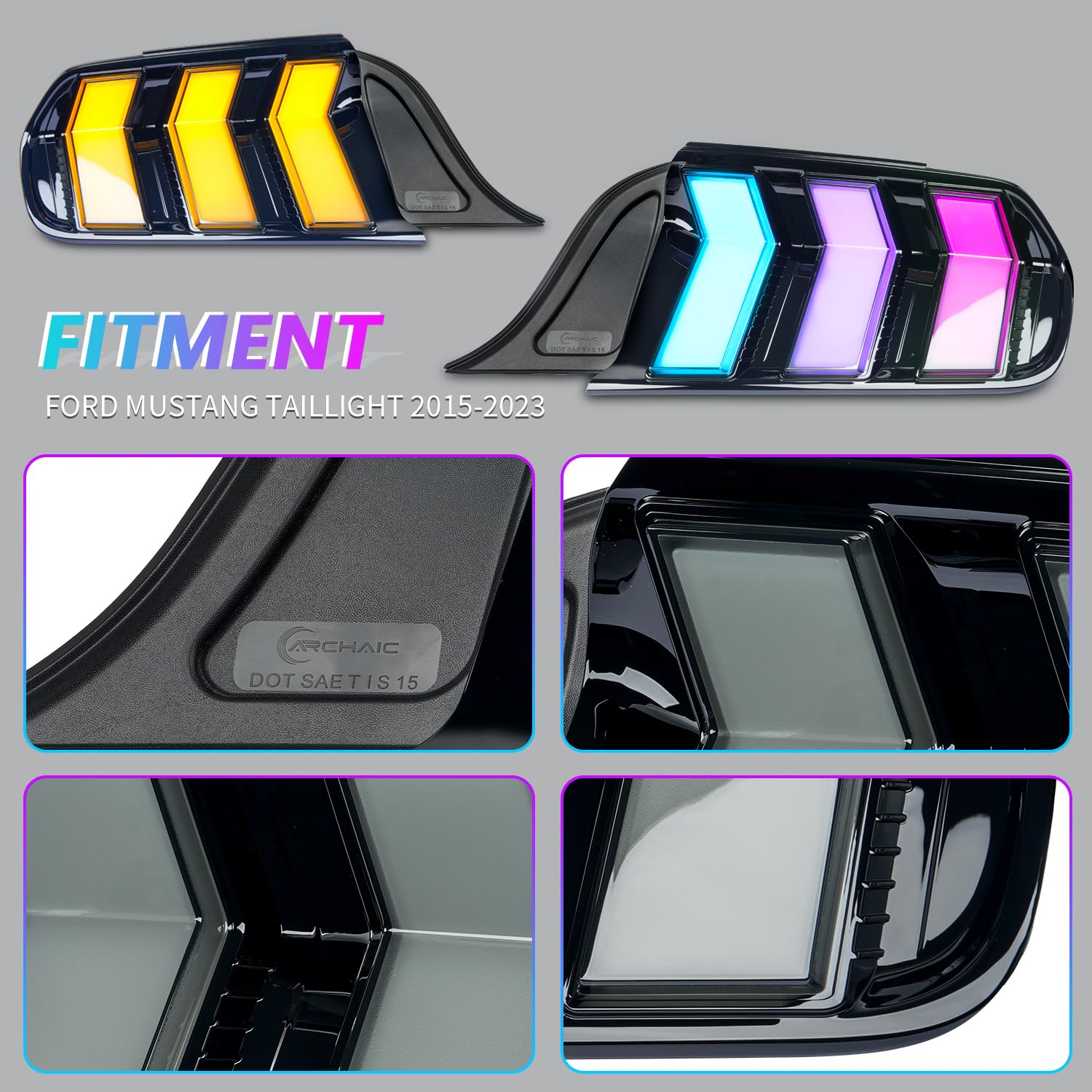 Archaic Tail Lights Assembly Compatible with Ford Mustang Shelby GT350 GT500 2015-2023,w/Start Up Animation & Sequential Turn Signal,Clear