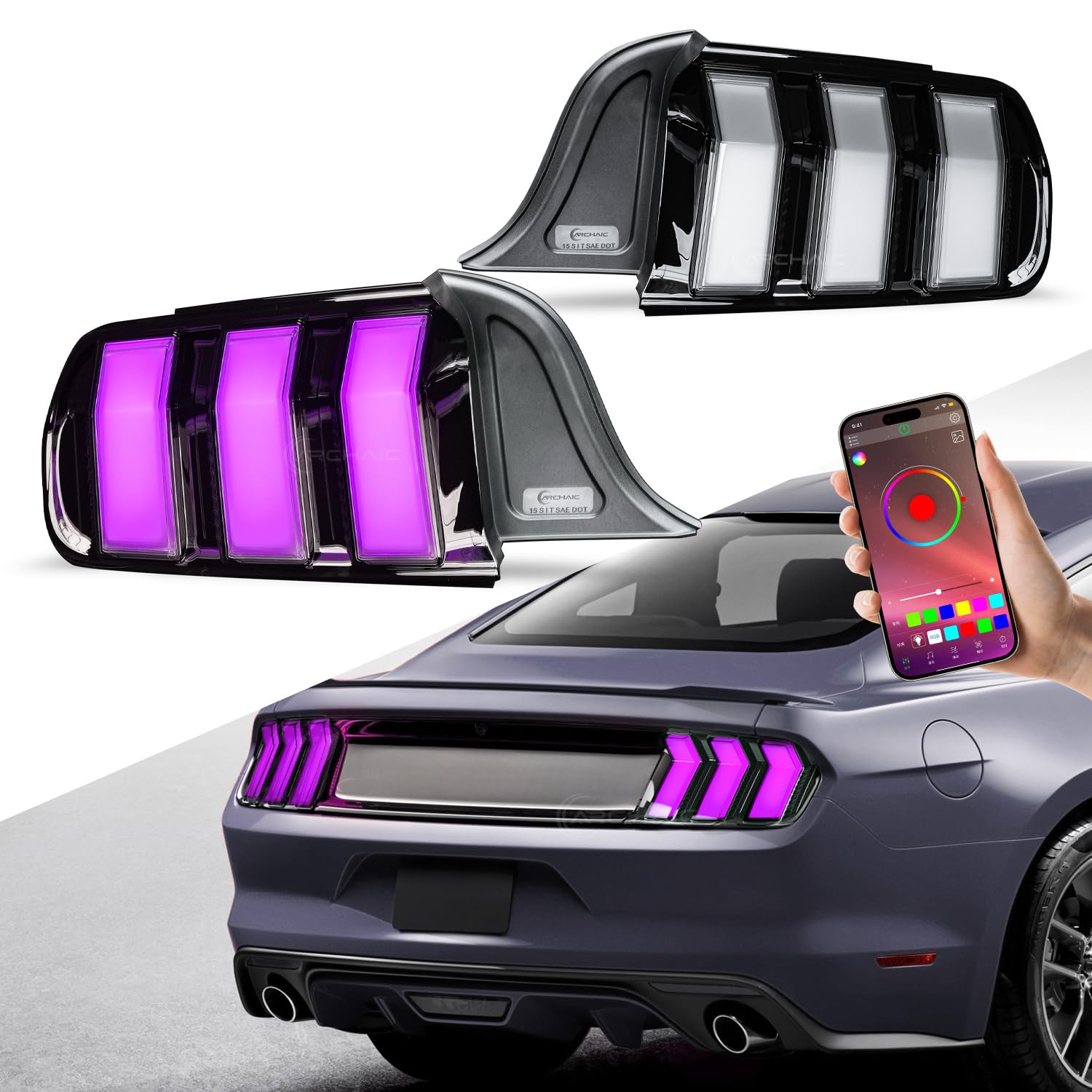 Archaic Tail Lights Assembly Compatible with Ford Mustang Shelby GT350 GT500 2015-2023,w/Start Up Animation & Sequential Turn Signal,Clear