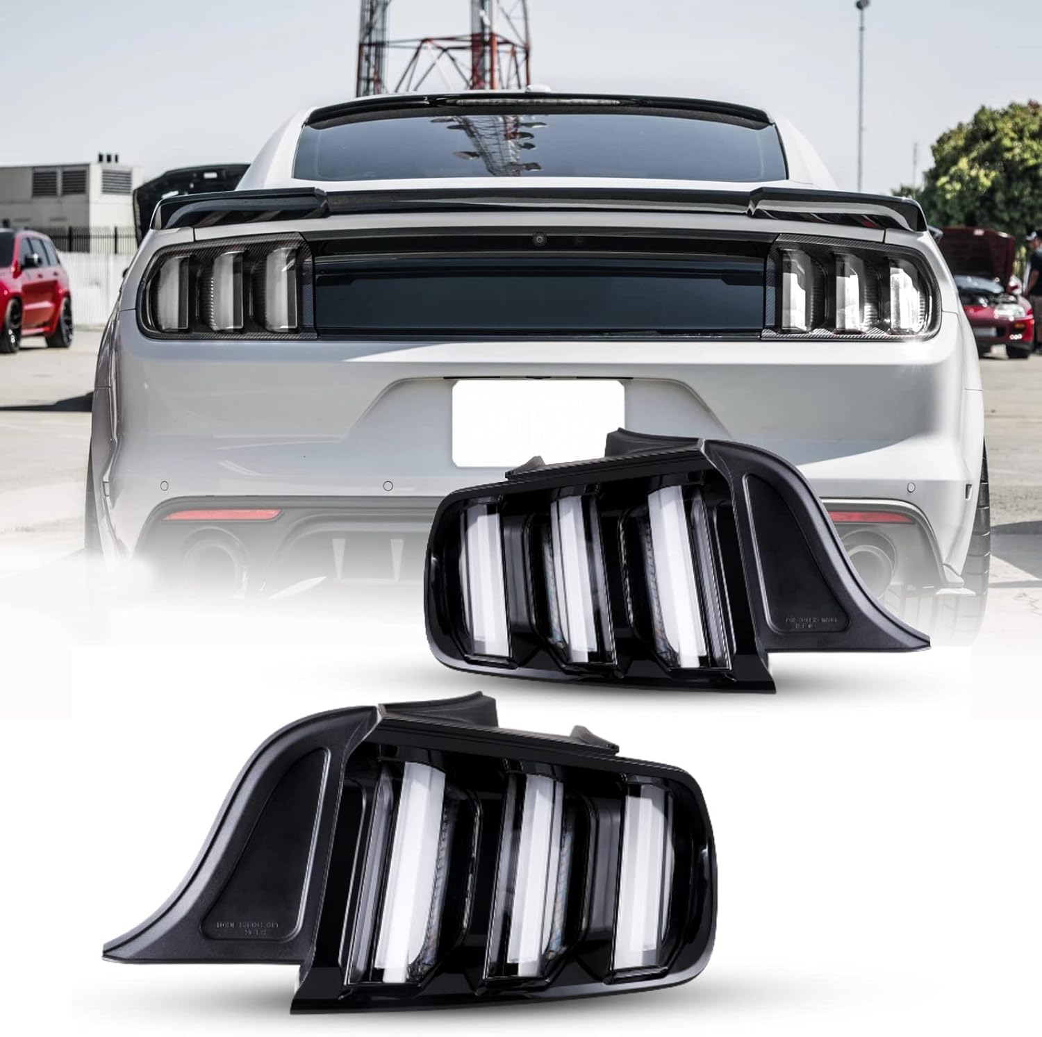 LED Tail Light for 2015-2023 Ford Mustang with Dynamic Running Turn Light Design,WOLFSORM Ford Mustang LED Tail Light Replacement Assembly,1 Pair(Smoke Lens)