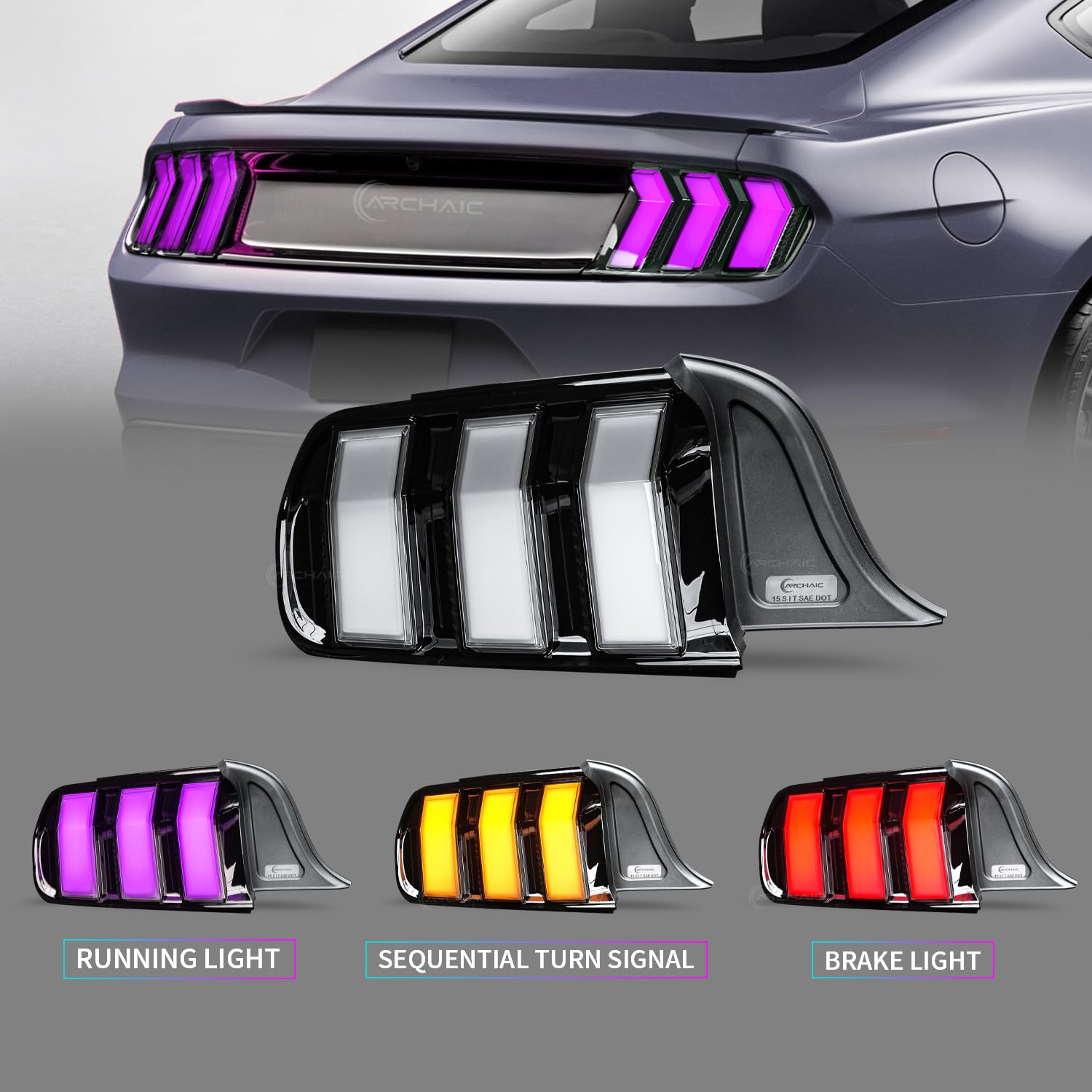 Archaic Tail Lights Assembly Compatible with Ford Mustang Shelby GT350 GT500 2015-2023,w/Start Up Animation & Sequential Turn Signal,Clear