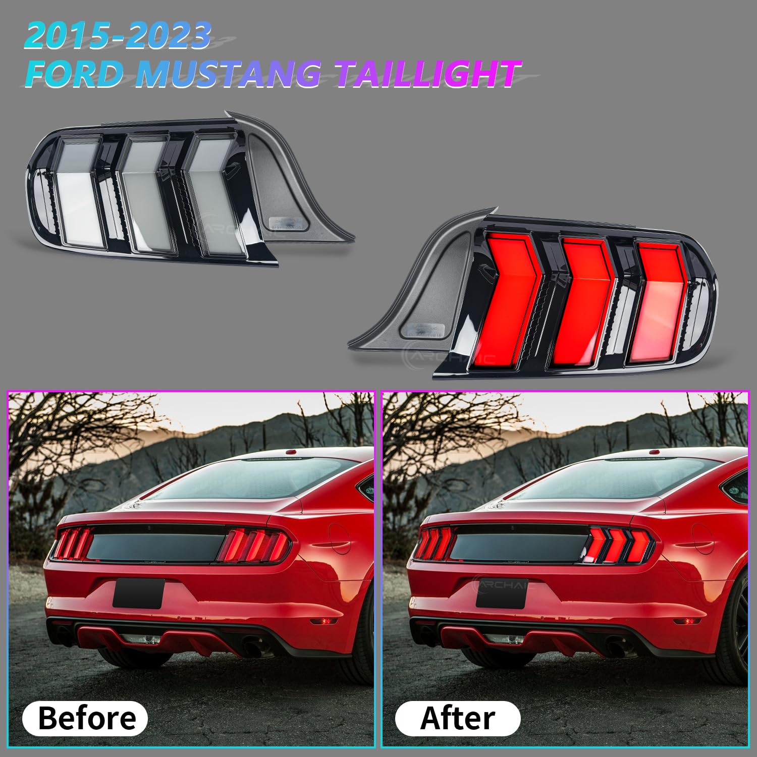 Archaic Tail Lights Assembly Compatible with Ford Mustang Shelby GT350 GT500 2015-2023,w/Start Up Animation & Sequential Turn Signal,Clear