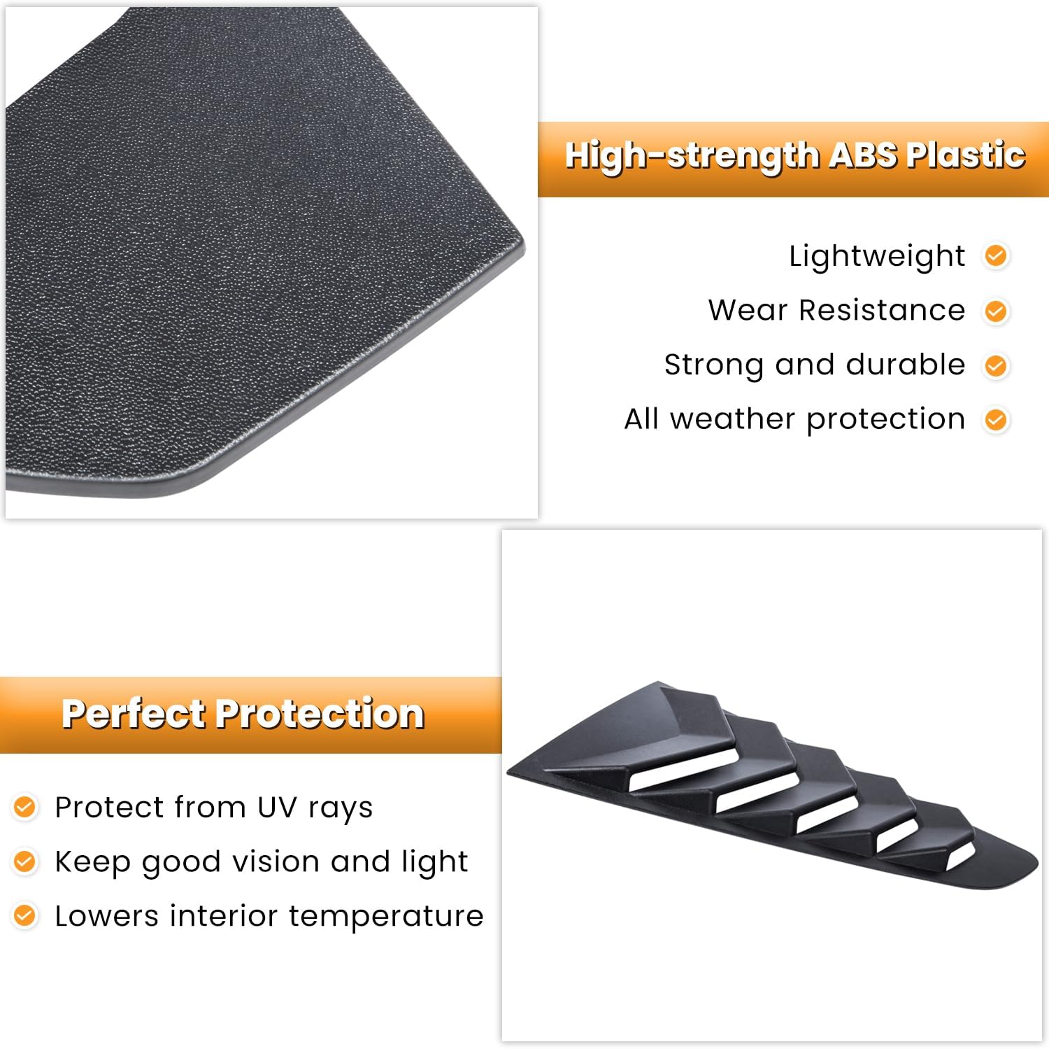 Side Window Louvers for Ford Mustang 2015 2016 2017 2018 2019 2020 2021 2022 2023 Windshield Sun Shade Cover Vent GT Lambo Style Custom Fit All Weather ABS (Matte Black)