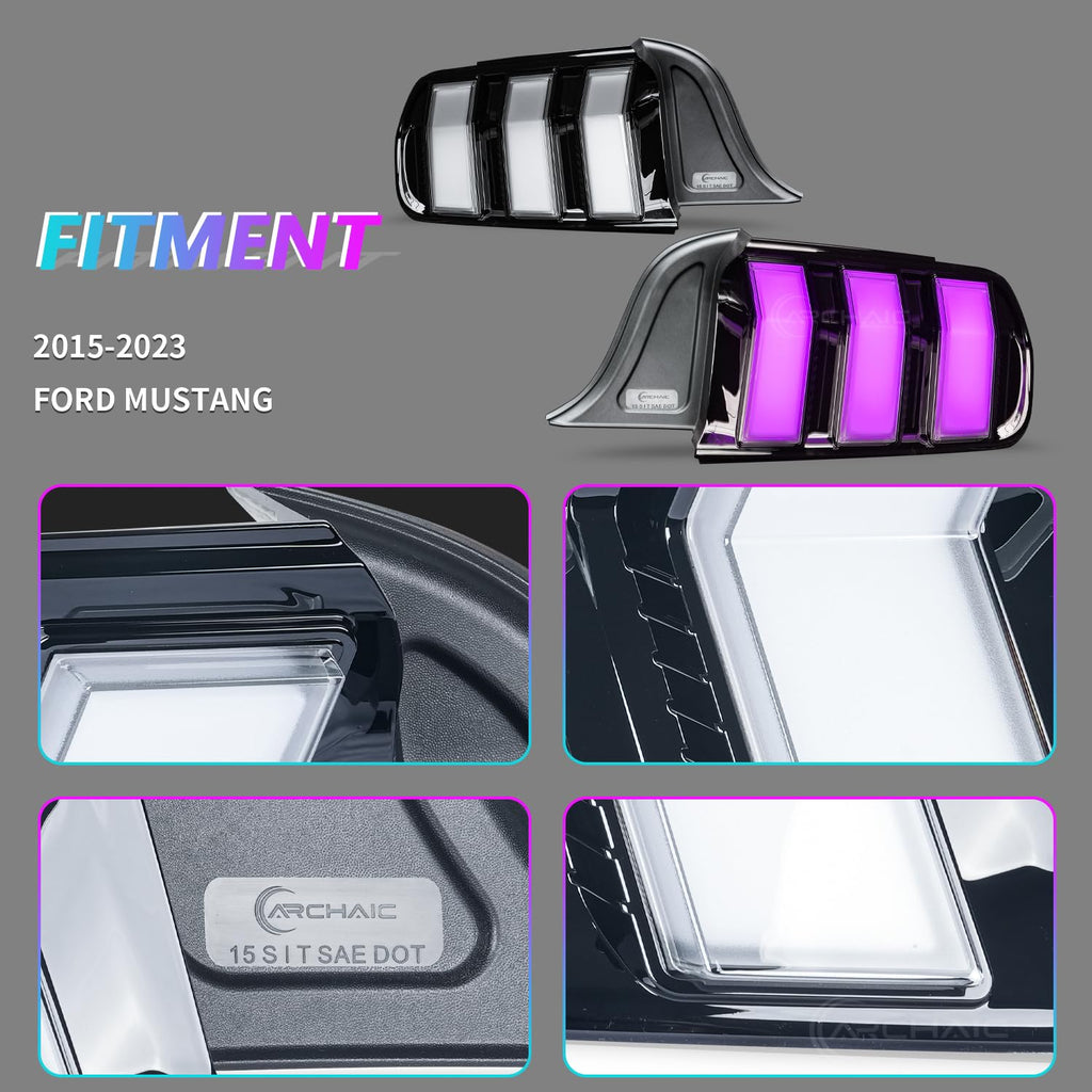 Archaic Tail Lights Assembly Compatible with Ford Mustang Shelby GT350 GT500 2015-2023,w/Start Up Animation & Sequential Turn Signal,Clear