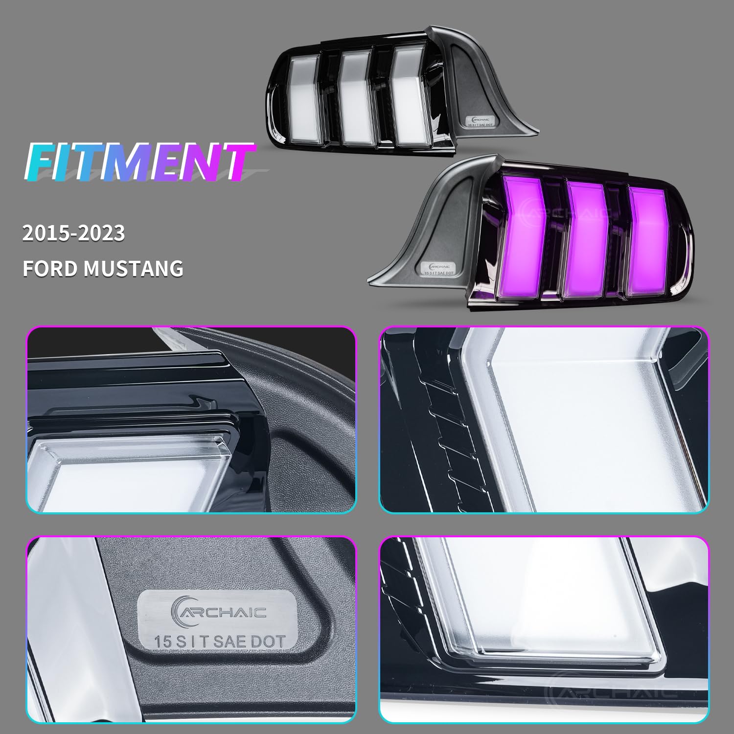 Archaic Tail Lights Assembly Compatible with Ford Mustang Shelby GT350 GT500 2015-2023,w/Start Up Animation & Sequential Turn Signal,Clear