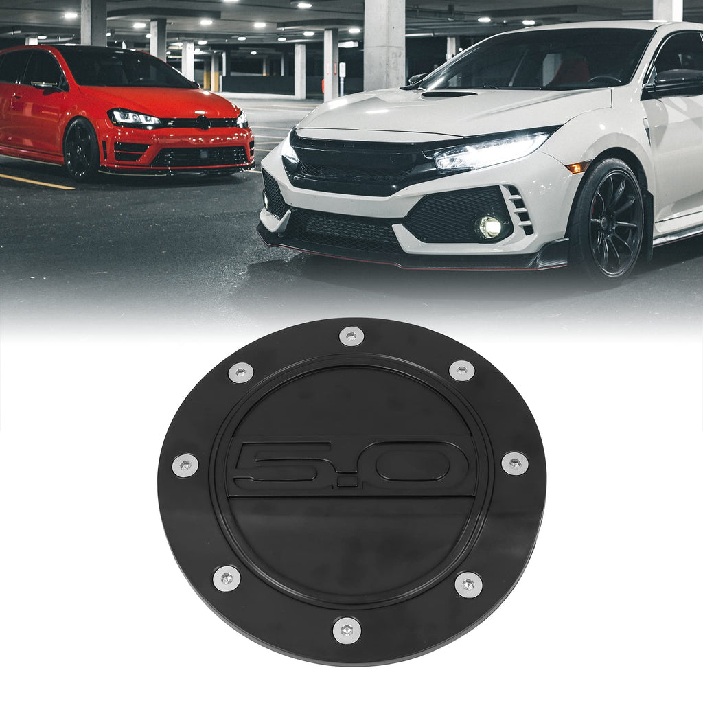 X AUTOHAUX Carbon Fiber Pattern Black Car Gas Cap Fuel Filler Door Cover Gas Tank Cover for Ford for Mustang 2015-2020