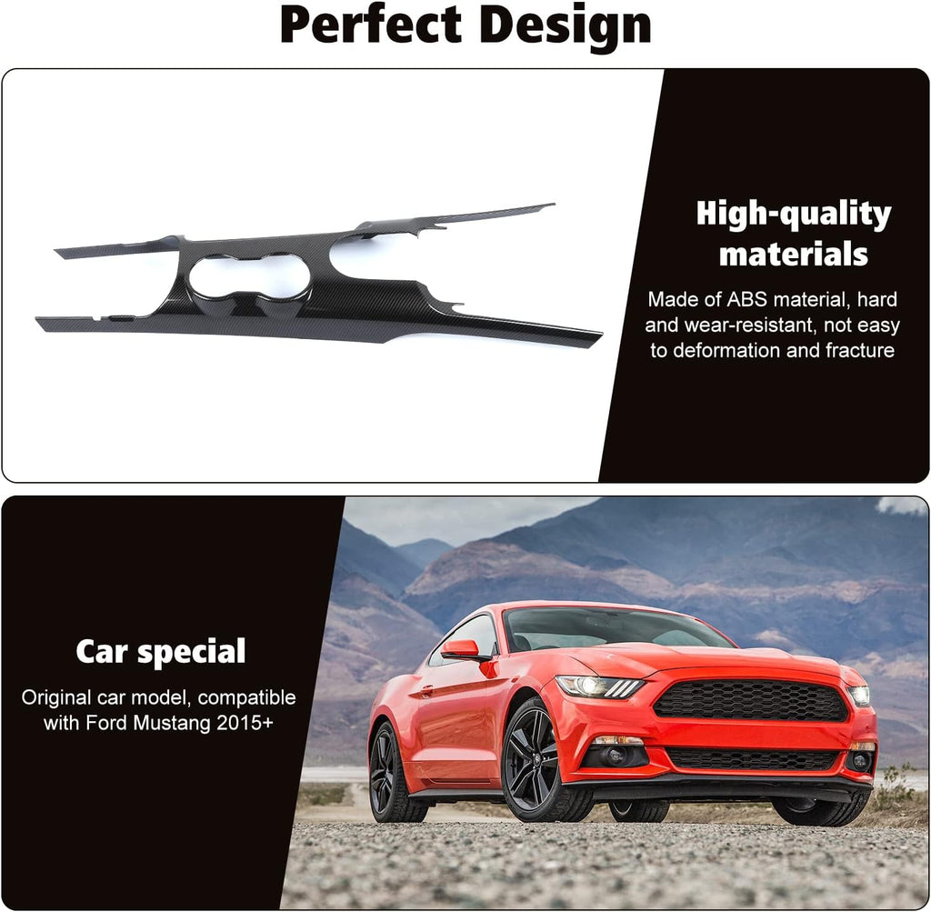 RT-TCZ Carbon Fiber Center Console Gear Shift Panel Trim Cover Cup Holder Frame Interior Decoration Kit Accessories for Ford Mustang 2015-2022