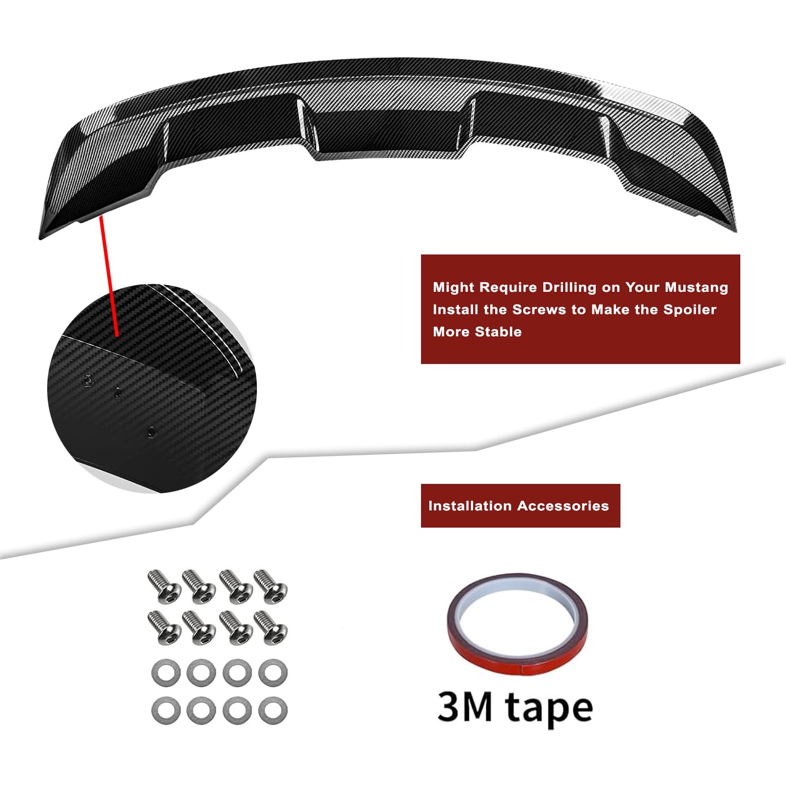 2015-2023 Mustang Ecoboost Spoiler Compatible with Mustang V6/V8/Shelby/GT/EcoBoost Coupe 2 Door Models GT 350 GT500 Style ABS Trunk Rear Spoiler Wing