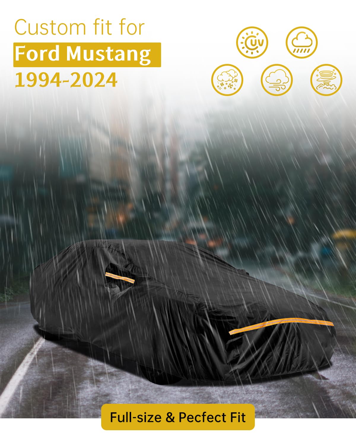 Car Cover Waterproof All Weather Custom Fit for Ford Mustang 1994-2025, 420D Oxford Full Outdoor Automtive Heavy Duty Covers Windproof Snowproof Dustproof UV Hail Protection Accessories