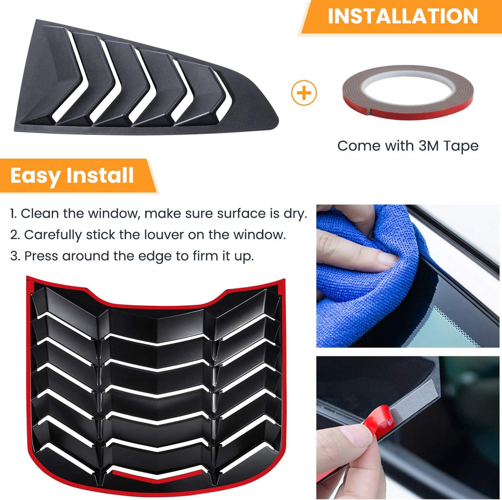 E-cowlboy Rear+Side Window Louvers for Ford Mustang 2015 2016 2017 2018 2019 2020 2021 2022 2023 Windshield Sun Shade Cover Vent GT Lambo Style Exterior Accessories All Weather ABS (Matte Black)