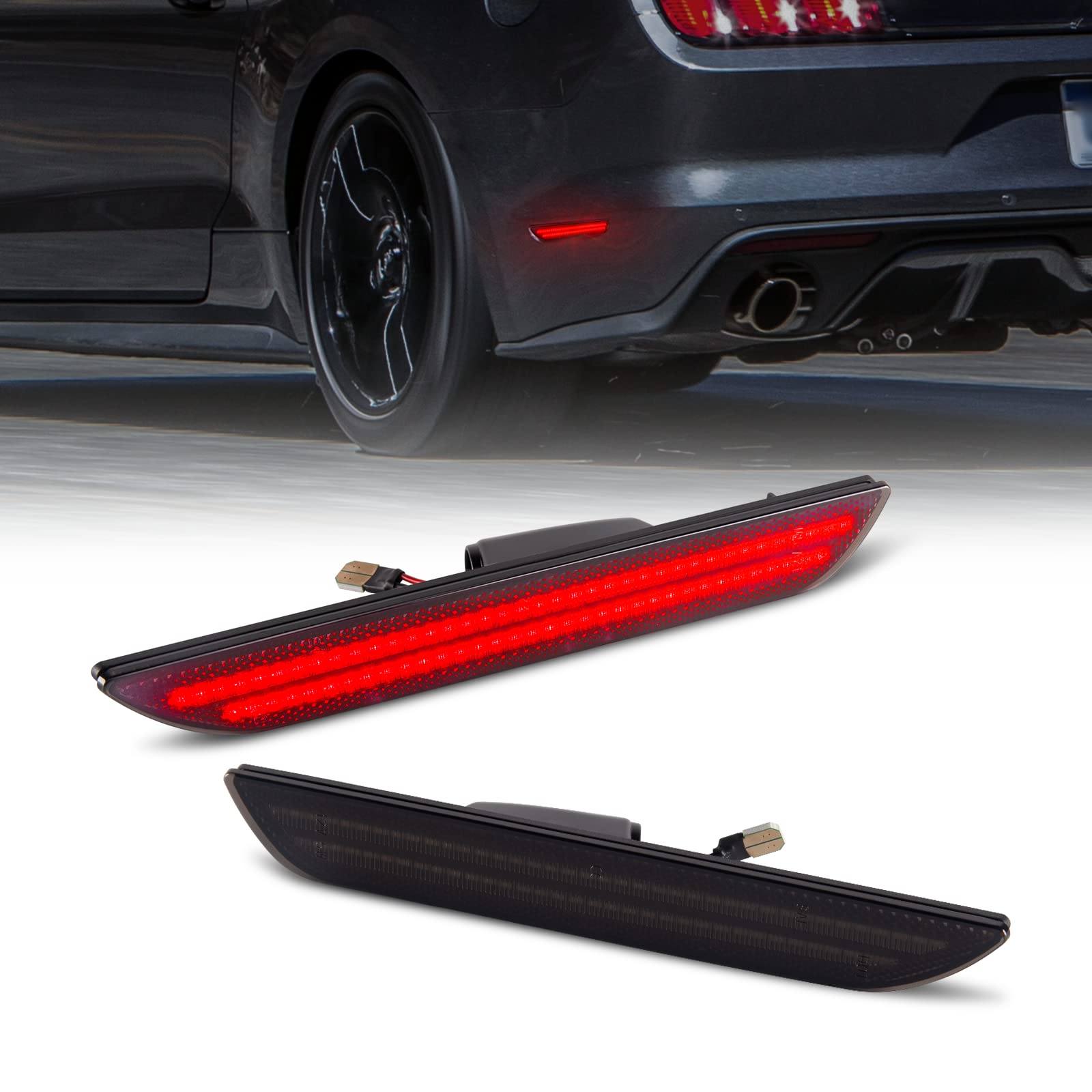 Gempro LED Side Marker Lights for Ford Mustang 2015-2023 Rear White Fender Marker Reflectors Lamps Smoked Len, 2PCS