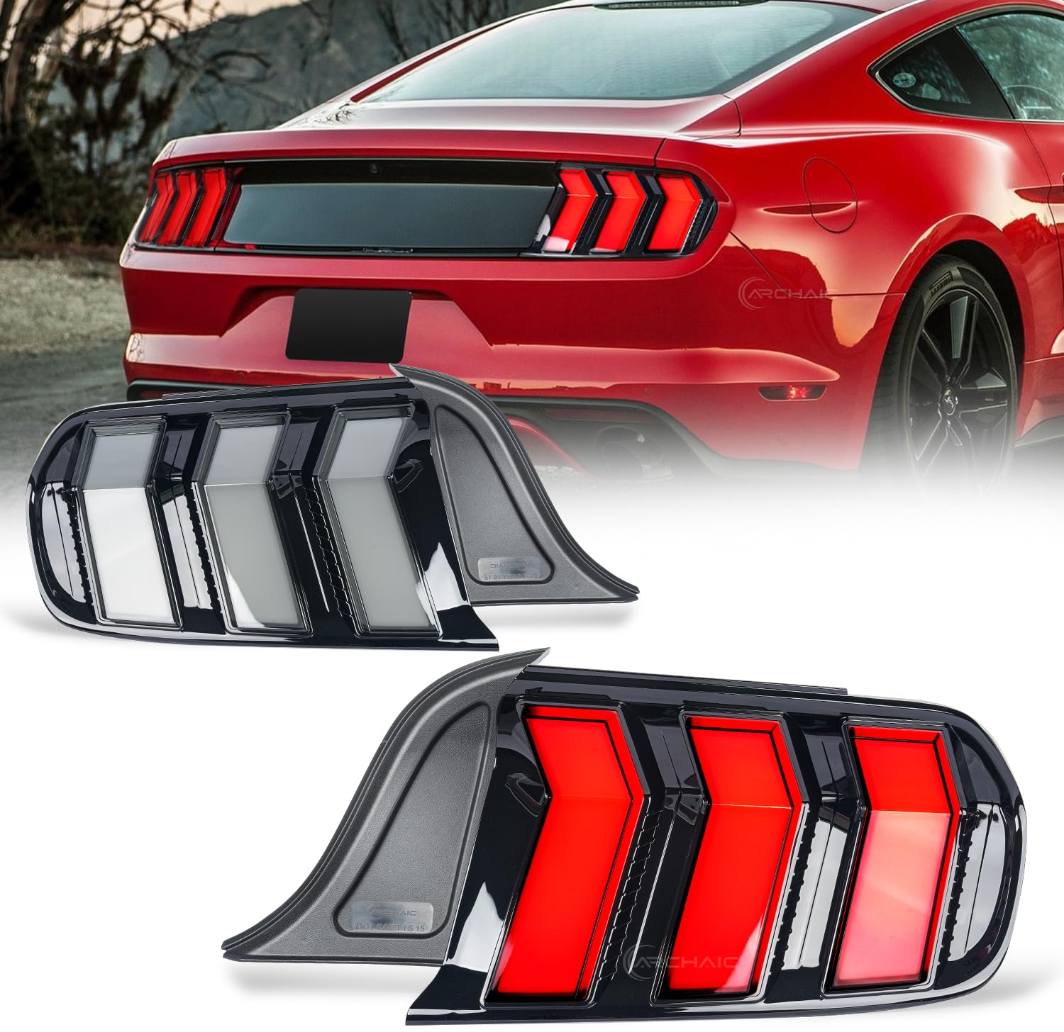 Archaic Tail Lights Assembly Compatible with Ford Mustang Shelby GT350 GT500 2015-2023,w/Start Up Animation & Sequential Turn Signal,Clear