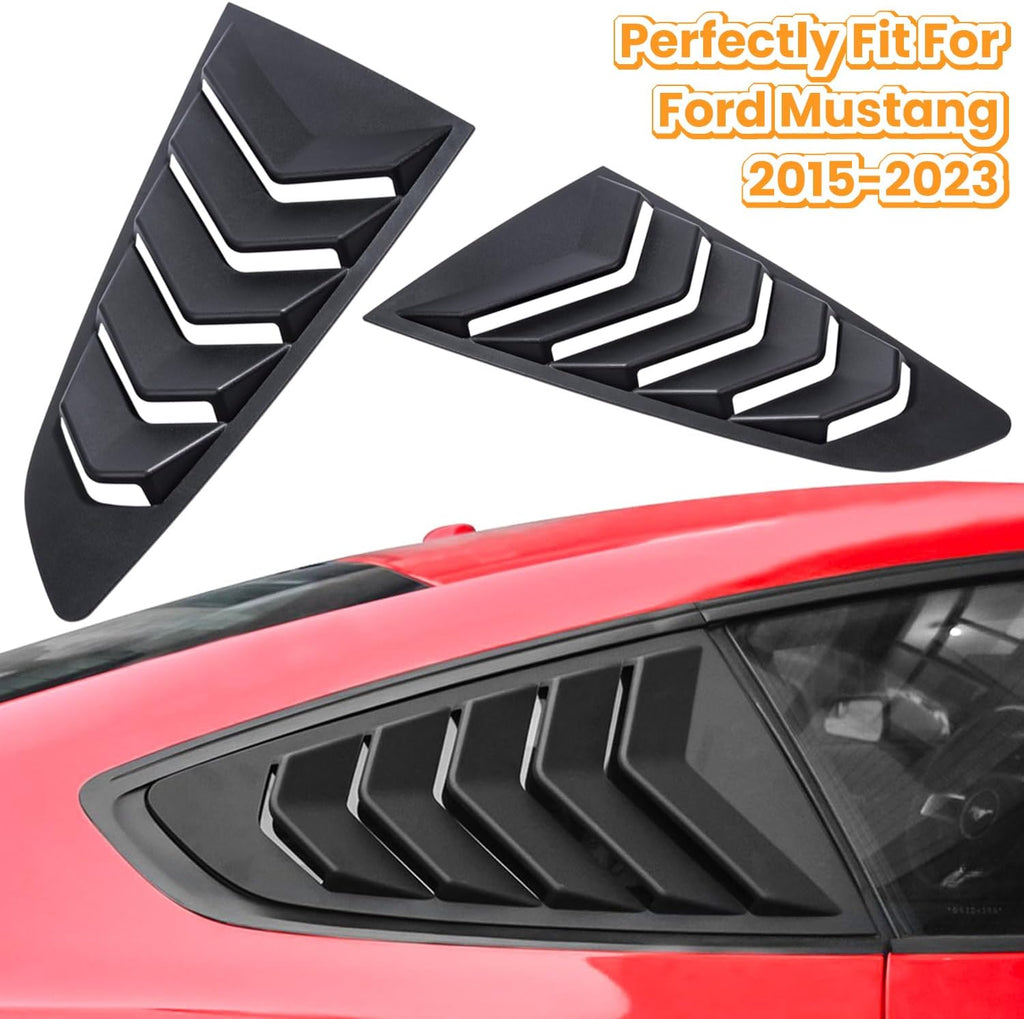 Side Window Louvers for Ford Mustang 2015 2016 2017 2018 2019 2020 2021 2022 2023 Windshield Sun Shade Cover Vent GT Lambo Style Custom Fit All Weather ABS (Matte Black)