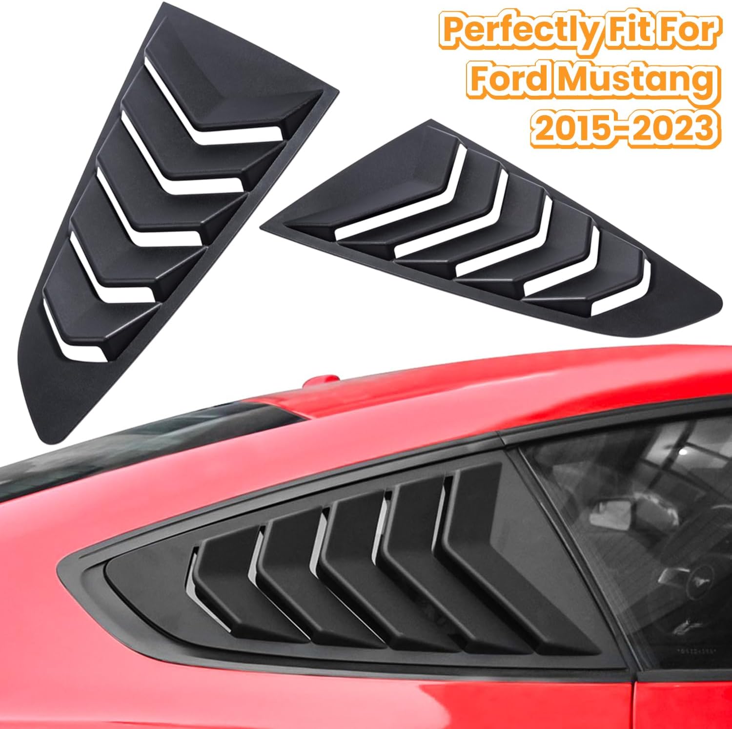 Side Window Louvers for Ford Mustang 2015 2016 2017 2018 2019 2020 2021 2022 2023 Windshield Sun Shade Cover Vent GT Lambo Style Custom Fit All Weather ABS (Matte Black)