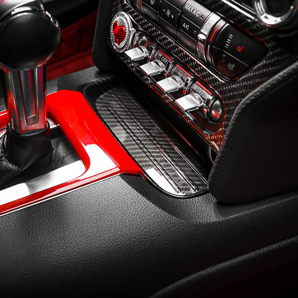 RT-TCZ Carbon Fiber Gear Shift Panel Storage Box Organizer Tray Center Console Trim Cover Accessories for Ford Mustang 2015 2016 2017 2018 2019 2020 2021 2022 2023 2024
