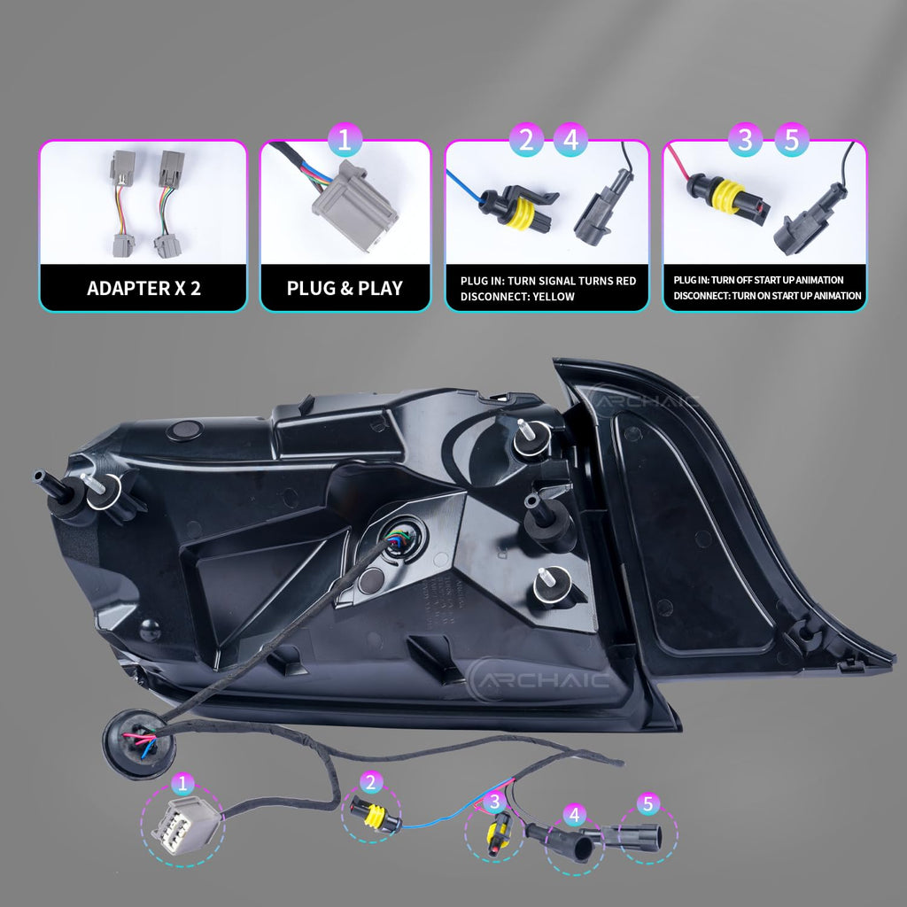 Archaic Tail Lights Assembly Compatible with Ford Mustang Shelby GT350 GT500 2015-2023,w/Start Up Animation & Sequential Turn Signal,Clear