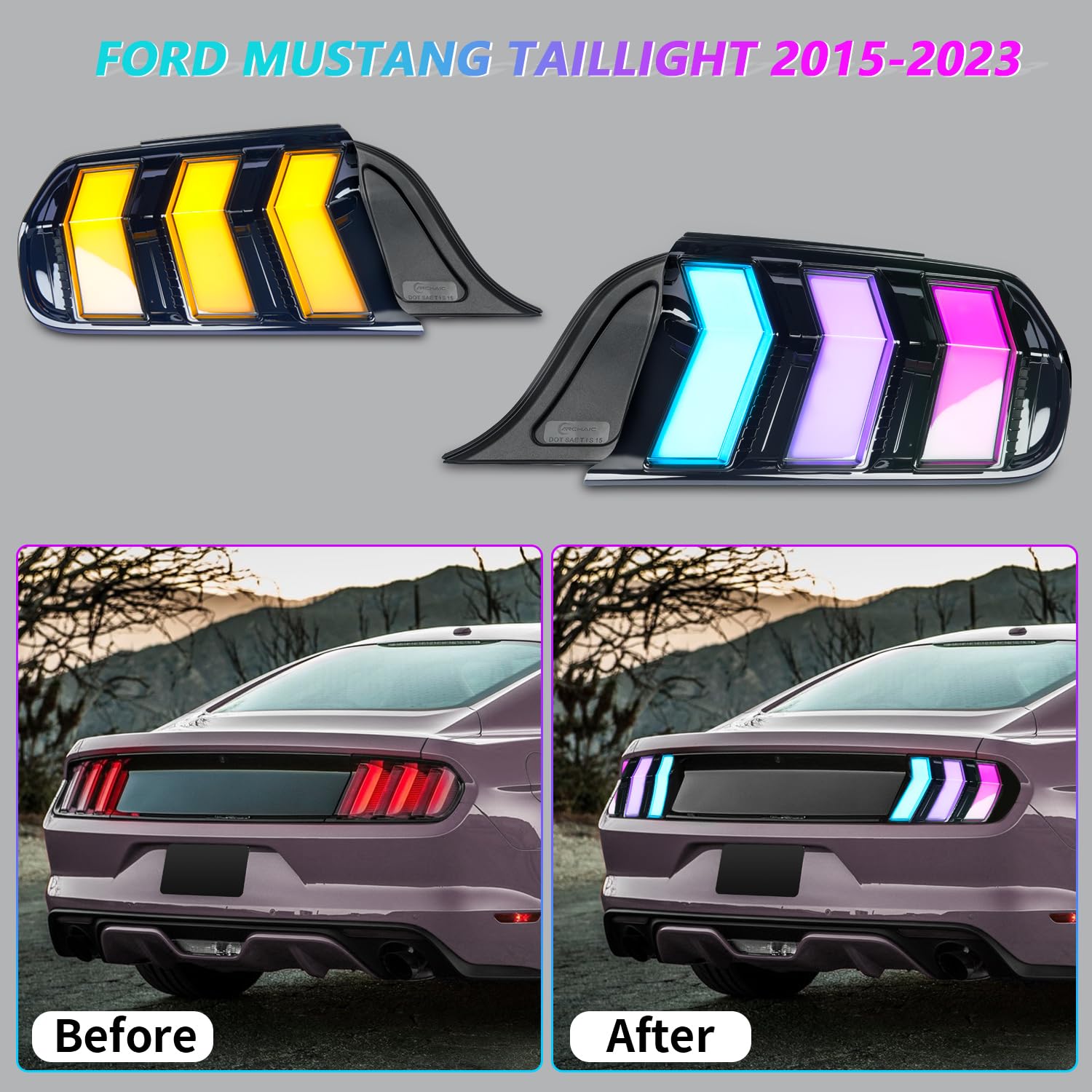 Archaic Tail Lights Assembly Compatible with Ford Mustang Shelby GT350 GT500 2015-2023,w/Start Up Animation & Sequential Turn Signal,Clear