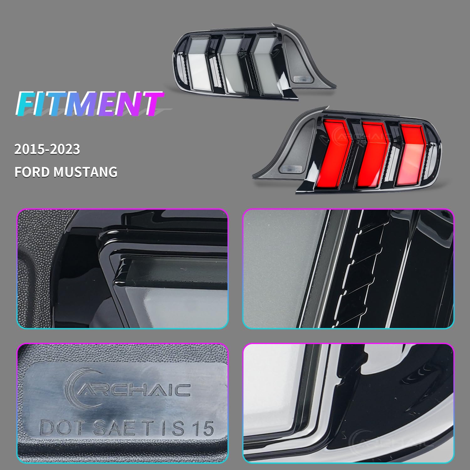 Archaic Tail Lights Assembly Compatible with Ford Mustang Shelby GT350 GT500 2015-2023,w/Start Up Animation & Sequential Turn Signal,Clear