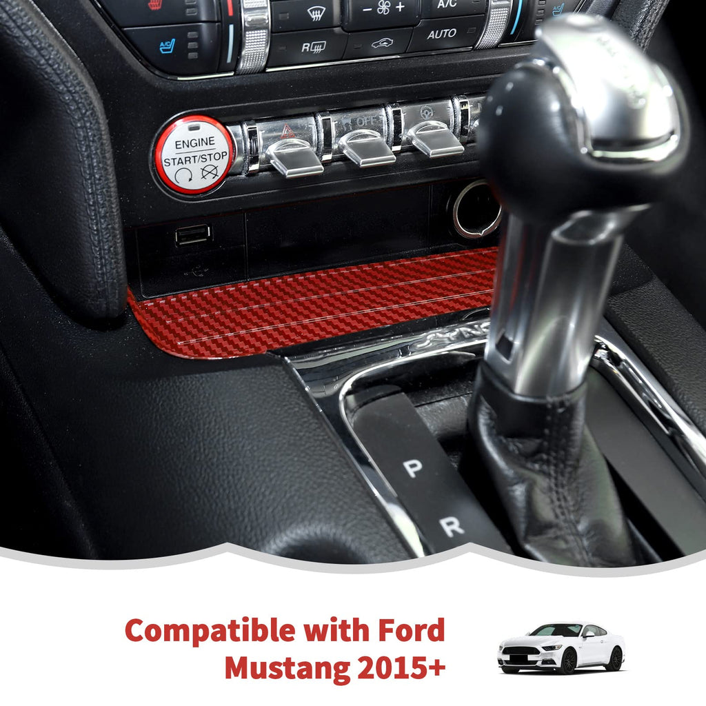 RT-TCZ Carbon Fiber Gear Shift Panel Storage Box Organizer Tray Center Console Trim Cover Accessories for Ford Mustang 2015 2016 2017 2018 2019 2020 2021 2022 2023 2024