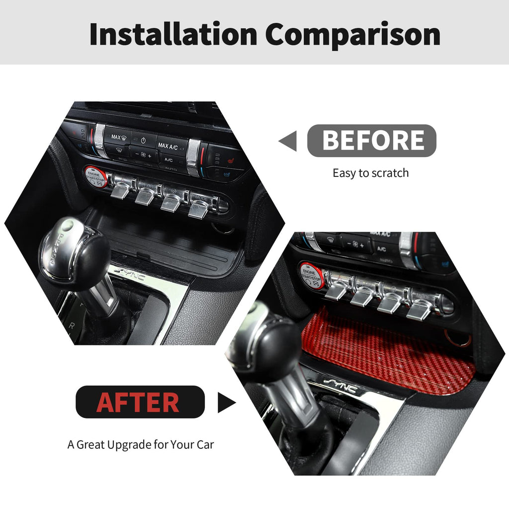 RT-TCZ Carbon Fiber Gear Shift Panel Storage Box Organizer Tray Center Console Trim Cover Accessories for Ford Mustang 2015 2016 2017 2018 2019 2020 2021 2022 2023 2024