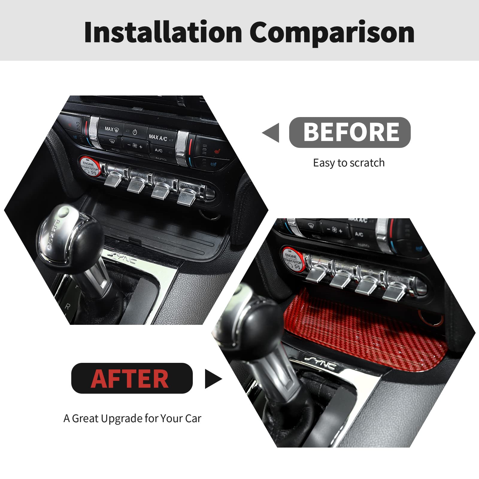 RT-TCZ Carbon Fiber Gear Shift Panel Storage Box Organizer Tray Center Console Trim Cover Accessories for Ford Mustang 2015 2016 2017 2018 2019 2020 2021 2022 2023 2024