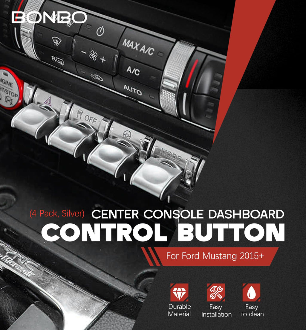 Center Console Dashboard Control Button Cover Trim Interior Accessories for Ford Mustang 2015-2022(4 Pack, Red)