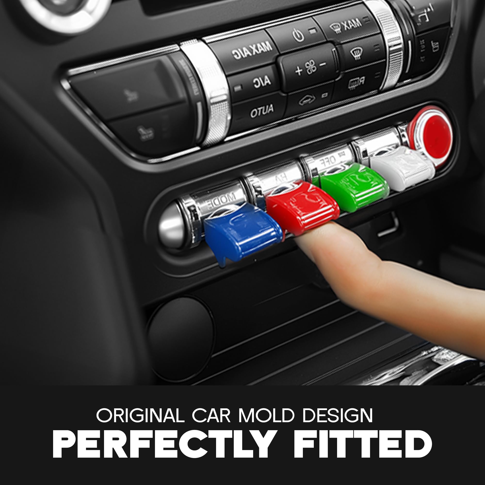 Center Console Dashboard Control Button Cover Trim Interior Accessories for Ford Mustang 2015-2022(4 Pack, Red)