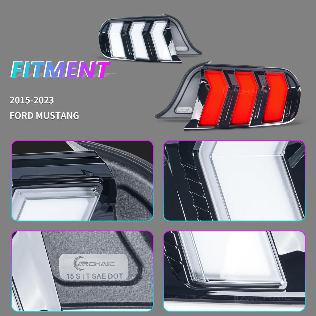 Archaic Tail Lights Assembly Compatible with Ford Mustang Shelby GT350 GT500 2015-2023,w/Start Up Animation & Sequential Turn Signal,Clear