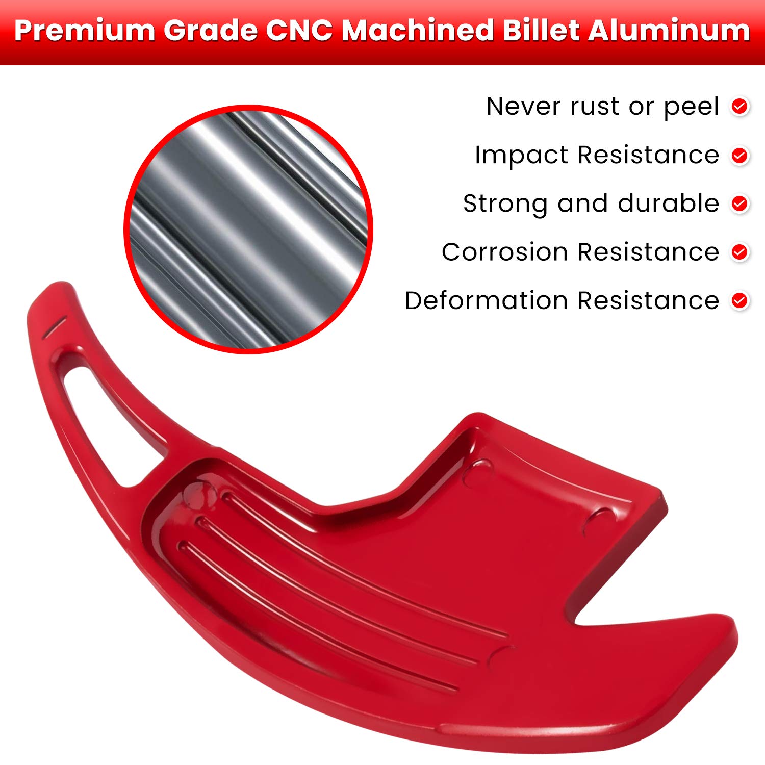 Steering Wheel Shift Paddle Extended Shifter Trim Cover for Ford Mustang 2015 2016 2017 2018 2019 2020 2021 2022 2023 Interior Decoration Accessories Aluminum Alloy (Red 2PCS)