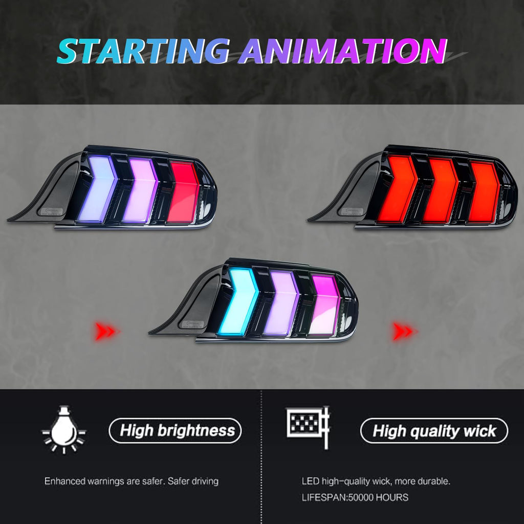 Archaic Tail Lights Assembly Compatible with Ford Mustang Shelby GT350 GT500 2015-2023,w/Start Up Animation & Sequential Turn Signal,Clear
