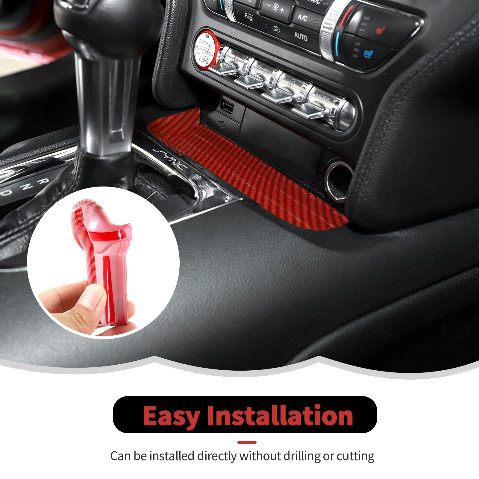 RT-TCZ Carbon Fiber Gear Shift Panel Storage Box Organizer Tray Center Console Trim Cover Accessories for Ford Mustang 2015 2016 2017 2018 2019 2020 2021 2022 2023 2024