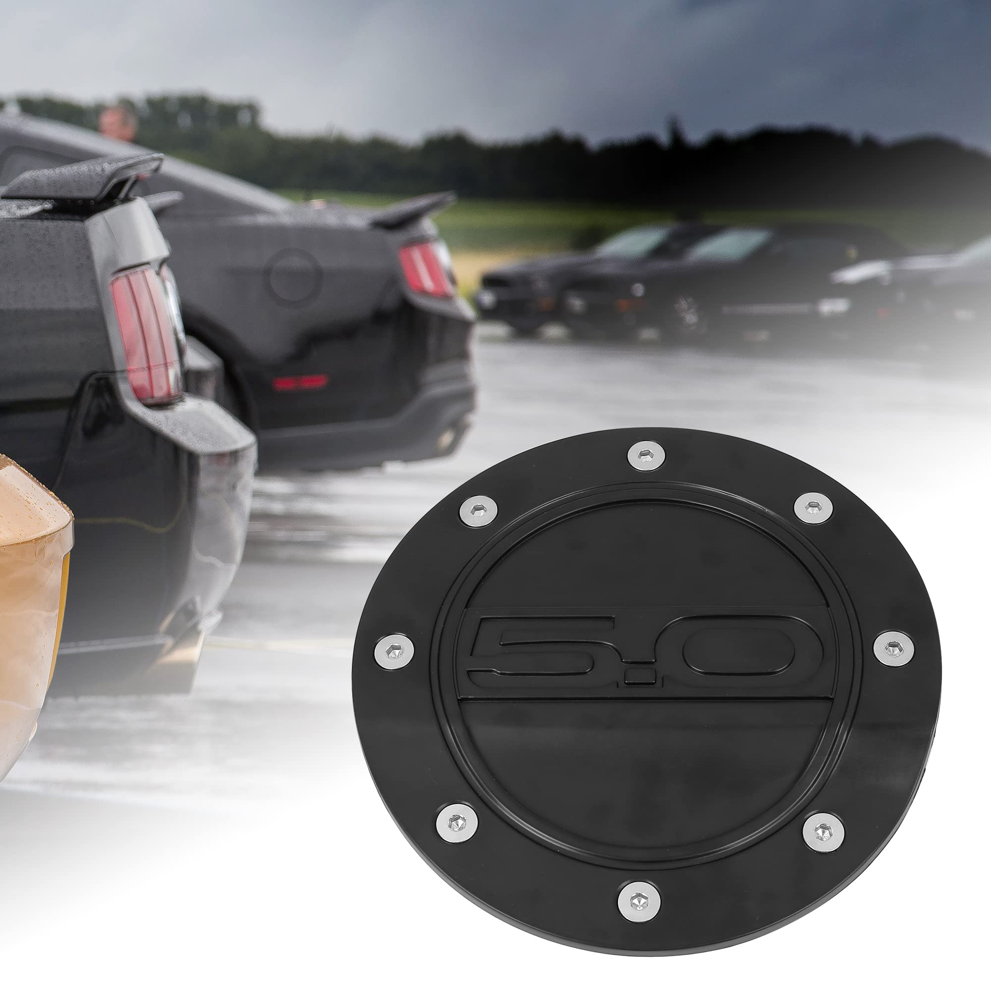 X AUTOHAUX Carbon Fiber Pattern Black Car Gas Cap Fuel Filler Door Cover Gas Tank Cover for Ford for Mustang 2015-2020